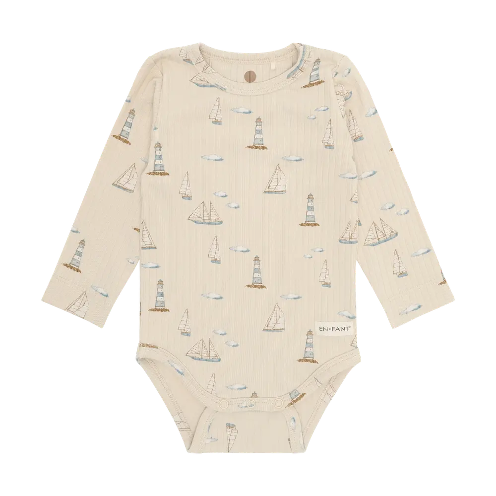 Rib Langærmet Body m. Print - Fog - 68 billede