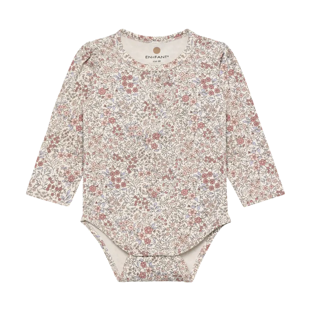 Langærmet Body m. Print - Eggnog - 62 billede