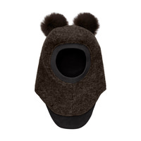 Uld Alpaca Balaclava Pompoms - Dark brown melange