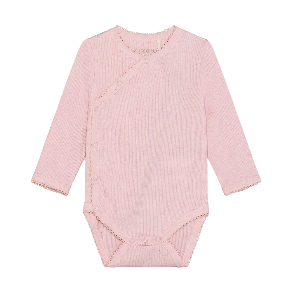 Langærmet Wrap Body Melange Rib - Bleached Mauve Melange - 62 billede
