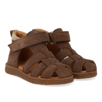 Begynder Sandal m Velcro - Dark Taupe/Sand
