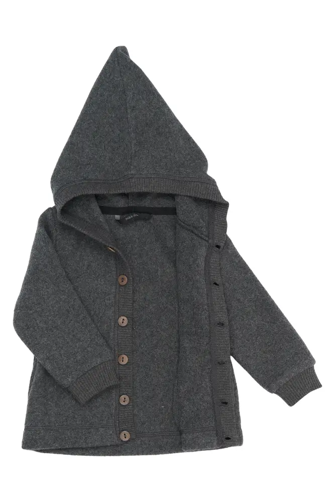 Bomuld Fleece Cardigan med Hætte - Anthracite Melange - 62 billede