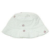Seersucker Stribede Bøllehat - Tofu/ Ocean/ Mineral red