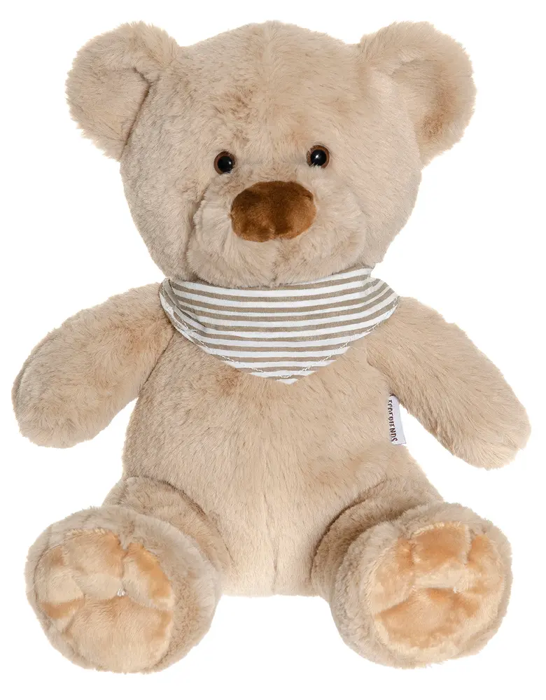 Beige bamse med tørklæde, 35 cm, miljøvenlig
