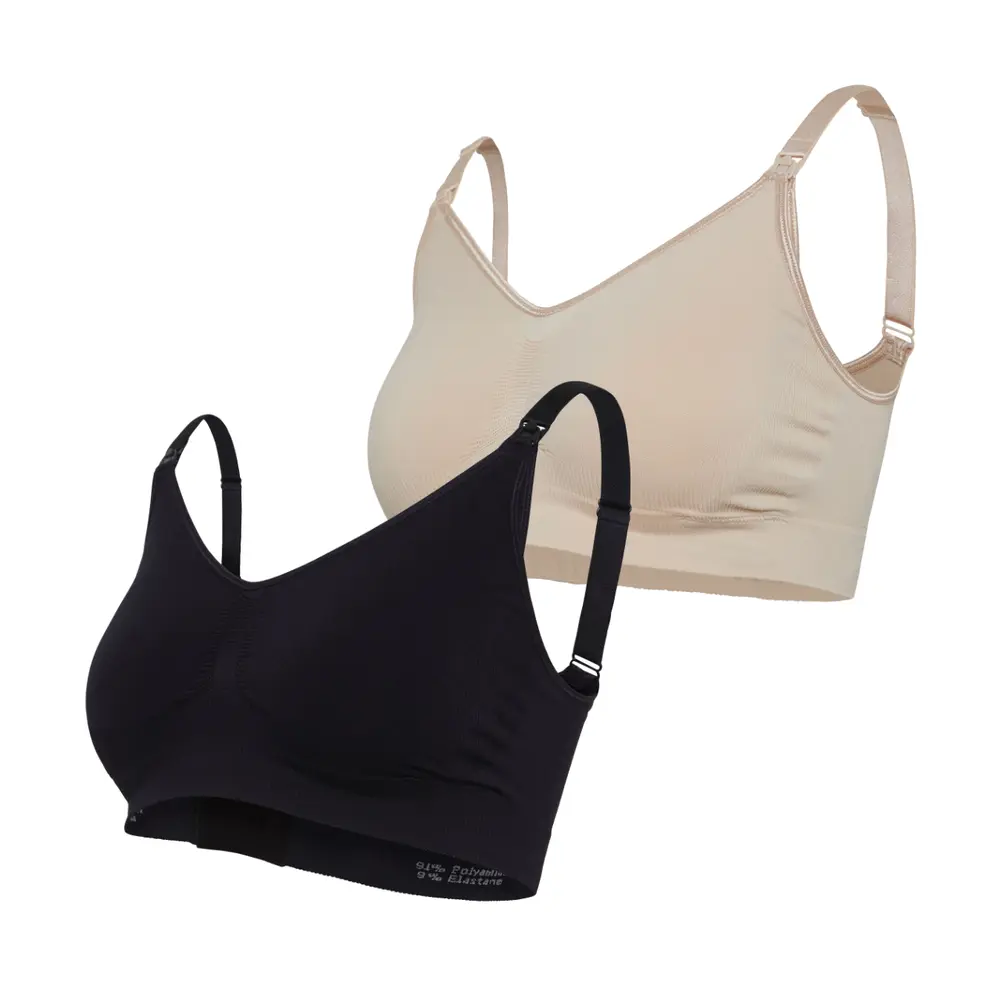 Original graviditets og amme-bh 2-pak - Beige+sort - L billede