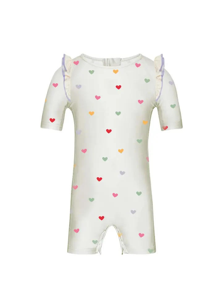 Badeheldragt - Hearts - Cream - 6-9 MDR. billede