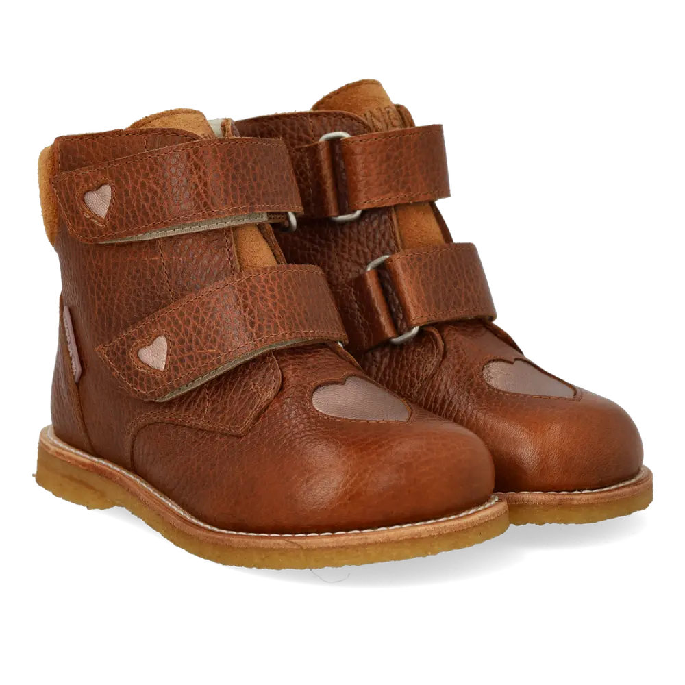 Angulus TEX-Støvle m. Glitterhjerter - Cognac/Rose Copper - 24