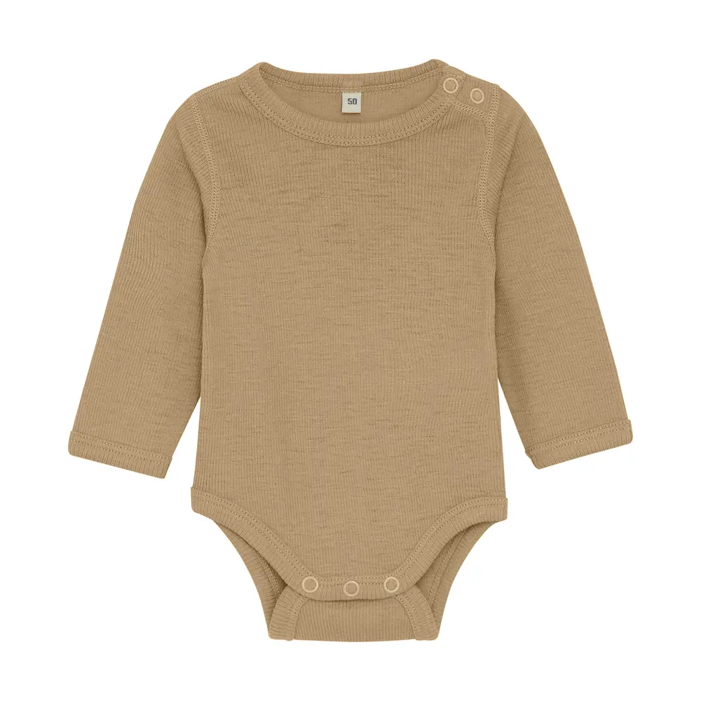 Uld body langærmet body - solid - Light Camel Melange - 70 billede