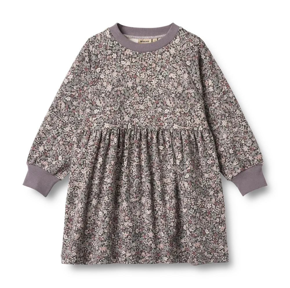 Dorthea Jersey Kjole - Purple stone flowers - 3 ÅR billede
