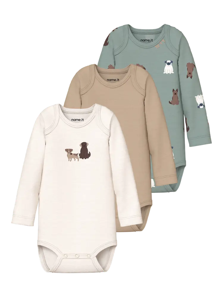 Name It Hund Langærmet Body 3-Pak - Green Milieu - 50