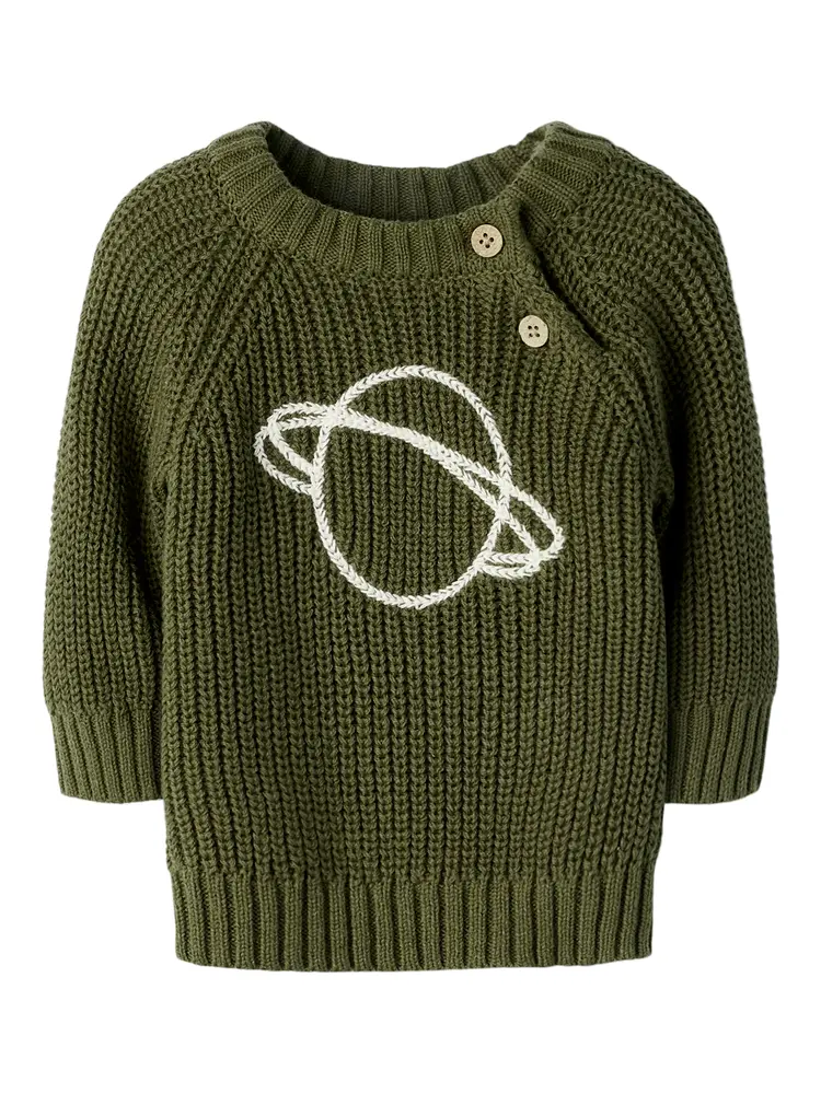 Lil Atelier Bluse - Strik - NbmEmlen - Winter Moss m. Planet