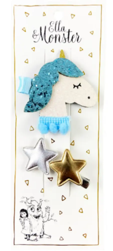 Hårclips Big Romantic Unicorn Star Blue billede