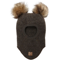 Uld elefanthue med pom pom - DARK BROWN