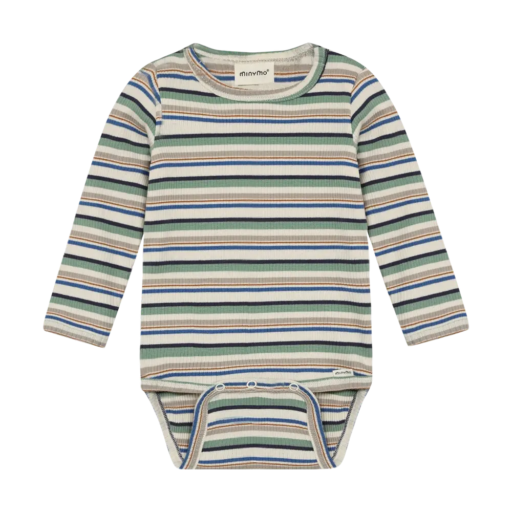 Langærmet Rib Body m. Striber - Lily Pad - 80 billede