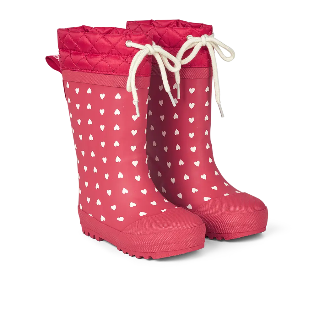 Angulus Vintergummistøvle Rød Med Hjerteprint Og Uldfoer - Str. 30