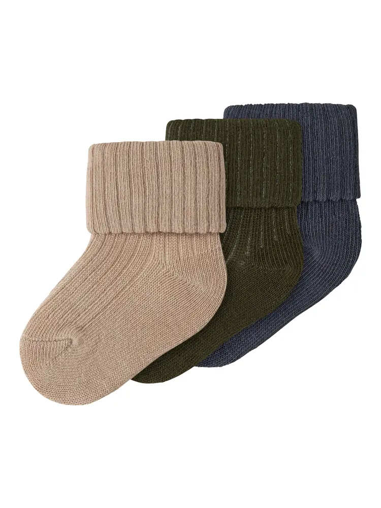 Name It Strømper - 3-pak - NbmNobbu - Sesame/Ombre Blue + Olive