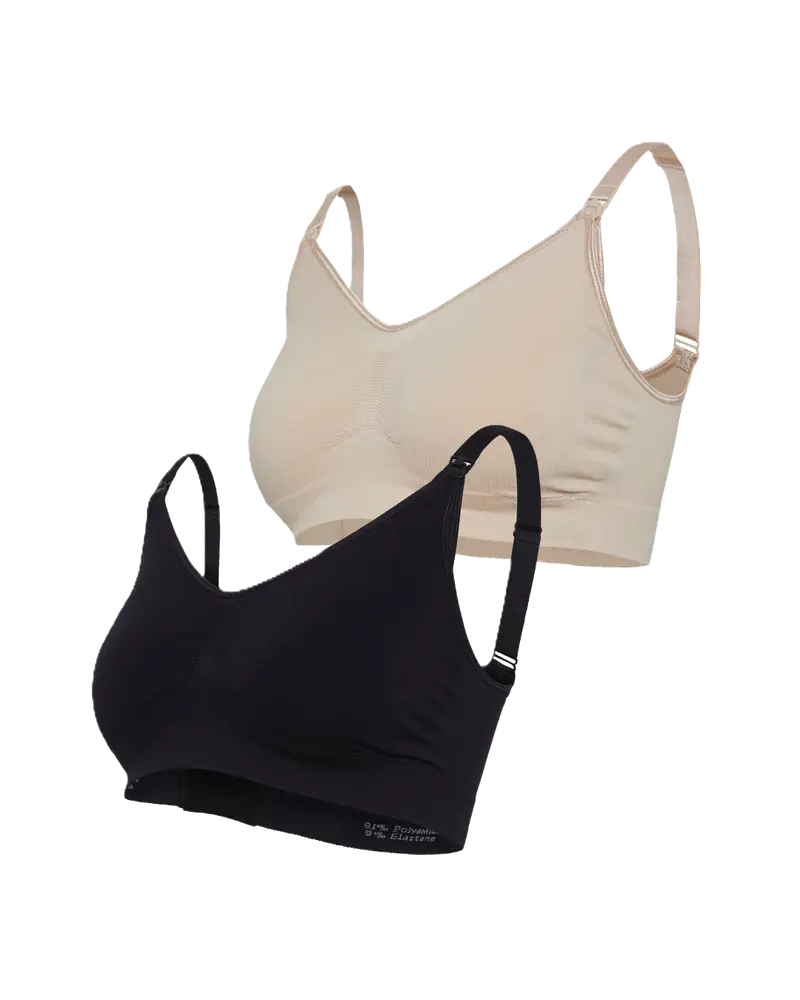 Original graviditets og amme-bh 2-pak - Beige+sort - S/M billede